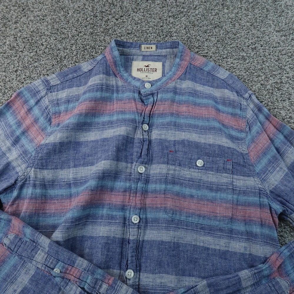 Hollister Shirt Mens M Blue Striped Linen Cotton Chambray Long Sleeve Button Up - Picture 1 of 9